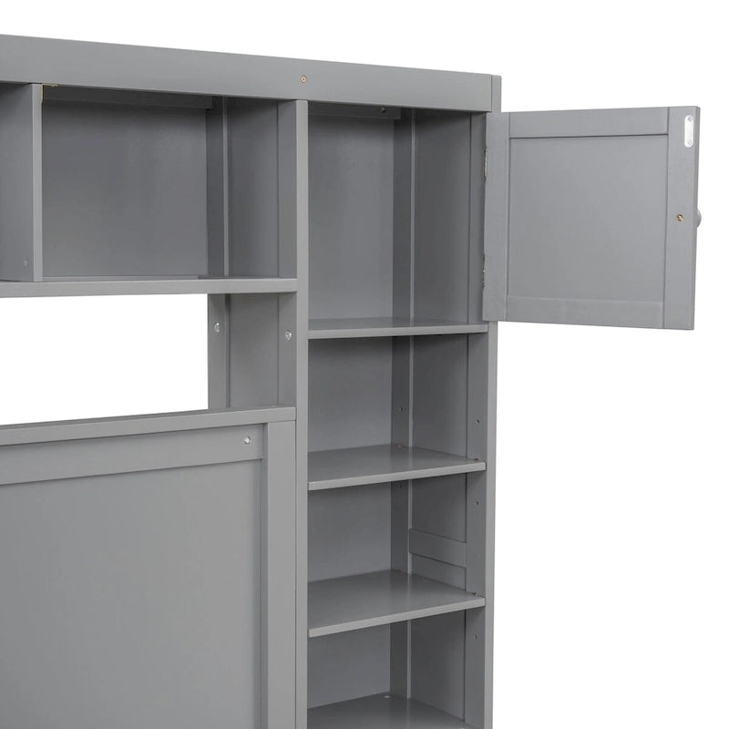 Lit en bois Queen size Nestfair avec armoire tout-en-un