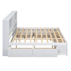 Lit plateforme double avec tête de lit de rangement et 8 tiroirs