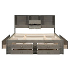 Lit plateforme double avec tête de lit de rangement et 8 tiroirs