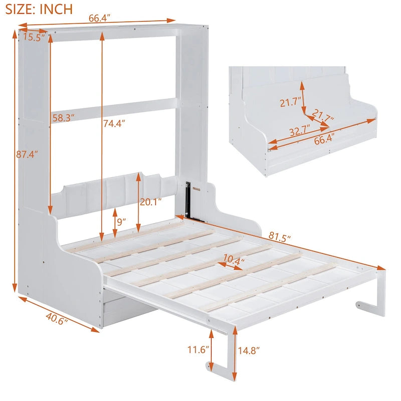 Lit escamotable en bois avec coussin – Lit rabattable peu encombrant
