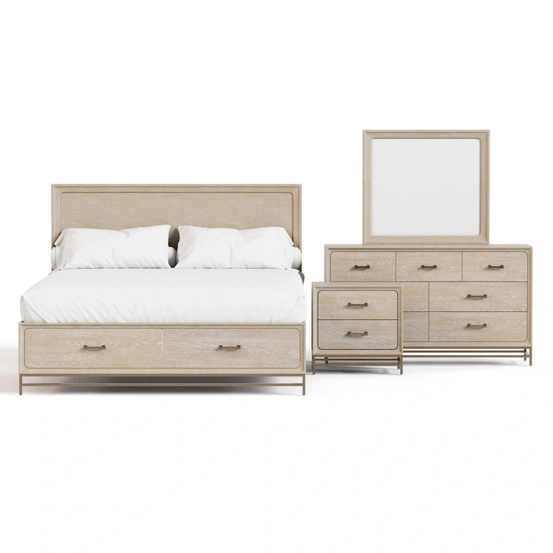 Ensemble de chambre à coucher 4 pièces en bois massif chêne Drayden Transitional