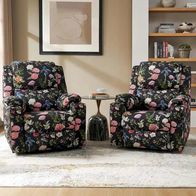 Fauteuil inclinable releveur chauffant traditionnel à motifs floraux avec double moteur et massage – Lot de 2