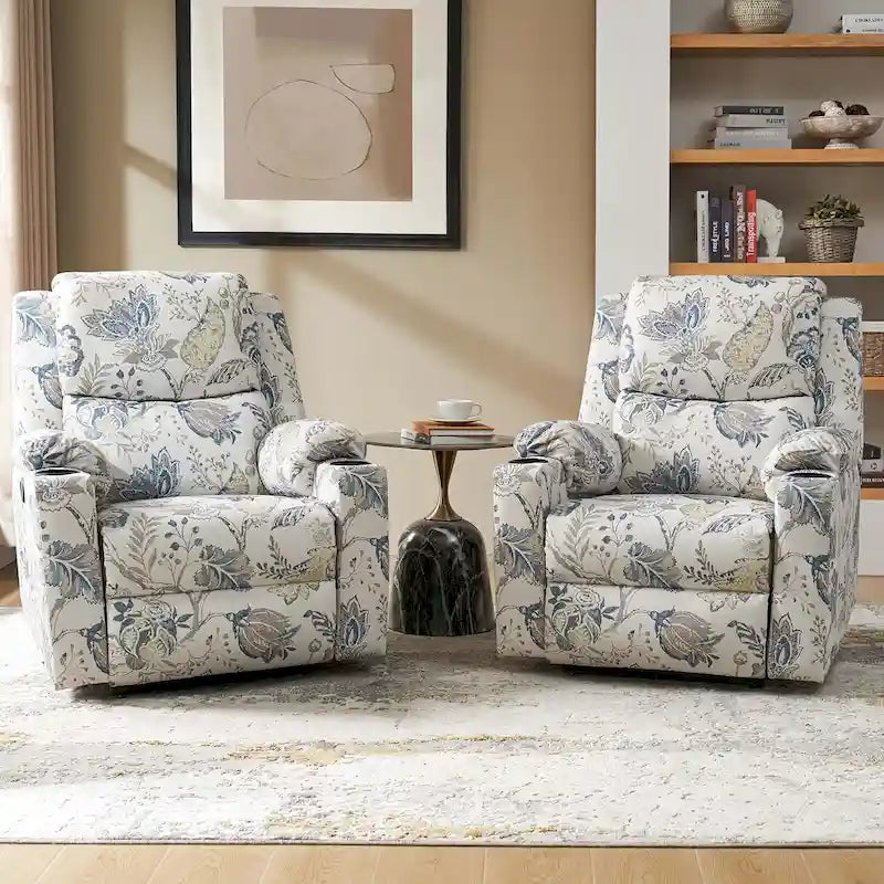 Fauteuil inclinable releveur chauffant traditionnel à motifs floraux avec double moteur et massage – Lot de 2