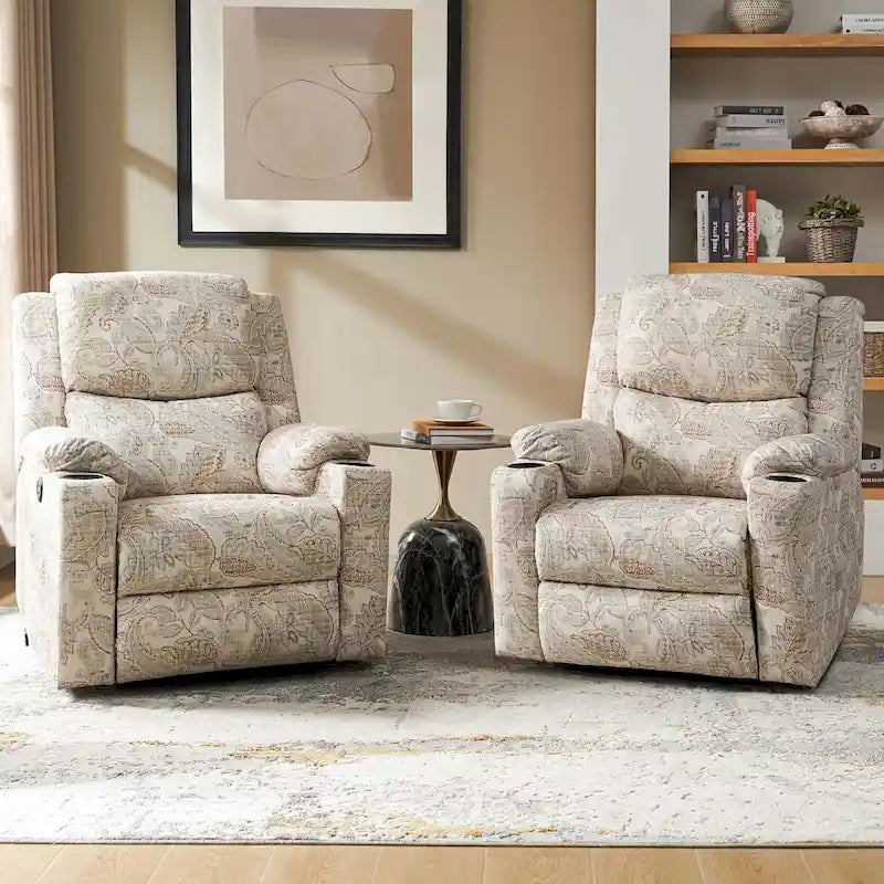Fauteuil inclinable releveur chauffant traditionnel à motifs floraux avec double moteur et massage – Lot de 2