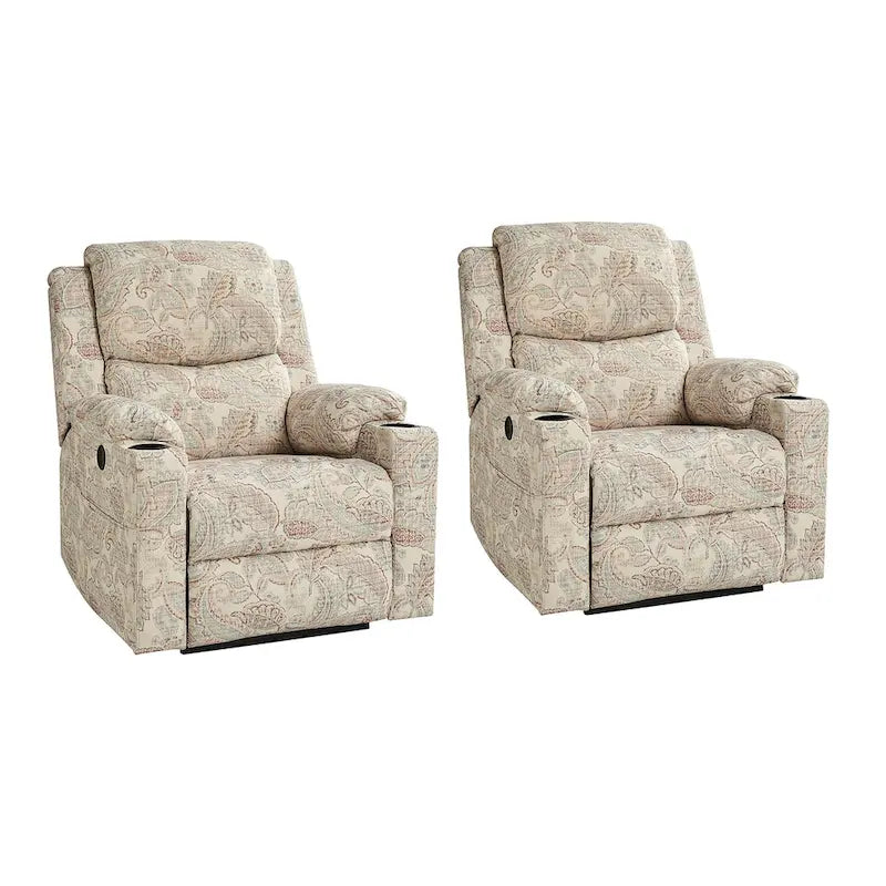 Fauteuil inclinable releveur chauffant traditionnel à motifs floraux avec double moteur et massage – Lot de 2