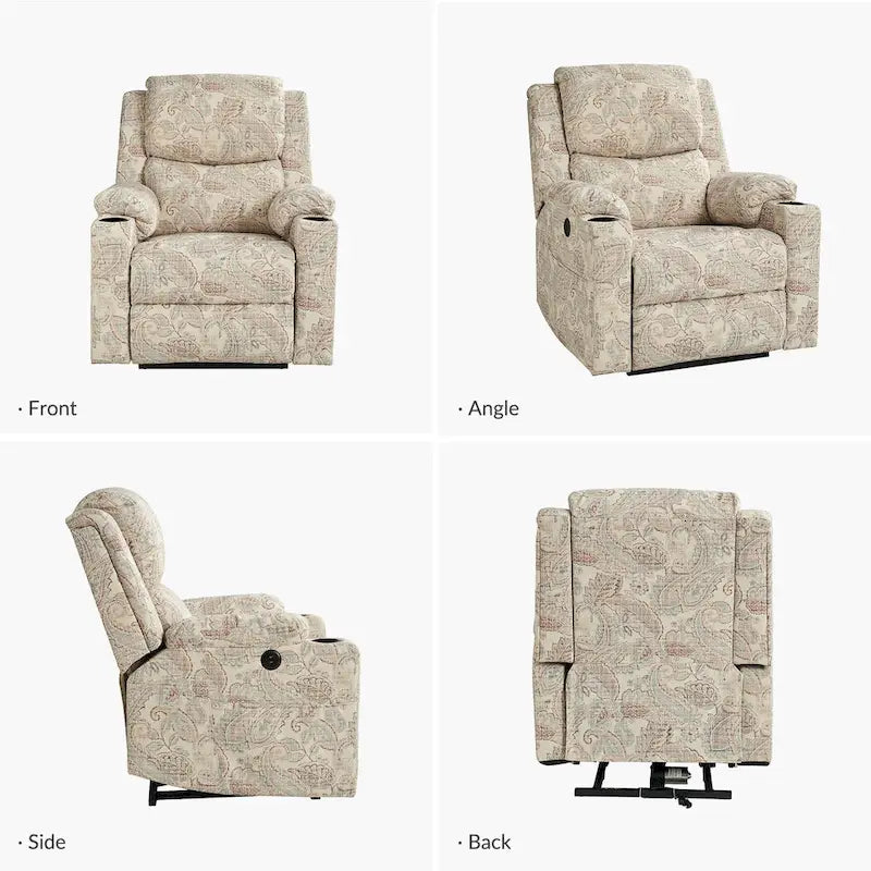 Fauteuil inclinable releveur chauffant traditionnel à motifs floraux avec double moteur et massage – Lot de 2