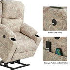 Fauteuil inclinable releveur chauffant traditionnel à motifs floraux avec double moteur et massage – Lot de 2