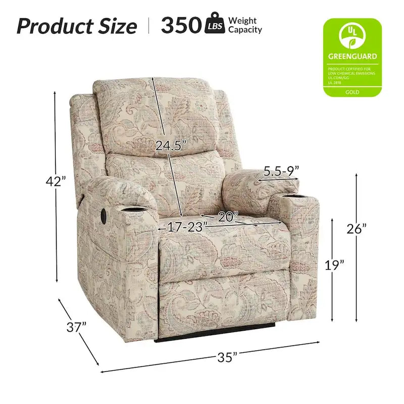 Fauteuil inclinable releveur chauffant traditionnel à motifs floraux avec double moteur et massage – Lot de 2