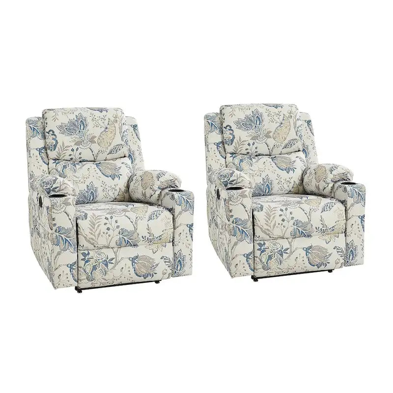 Fauteuil inclinable releveur chauffant traditionnel à motifs floraux avec double moteur et massage – Lot de 2