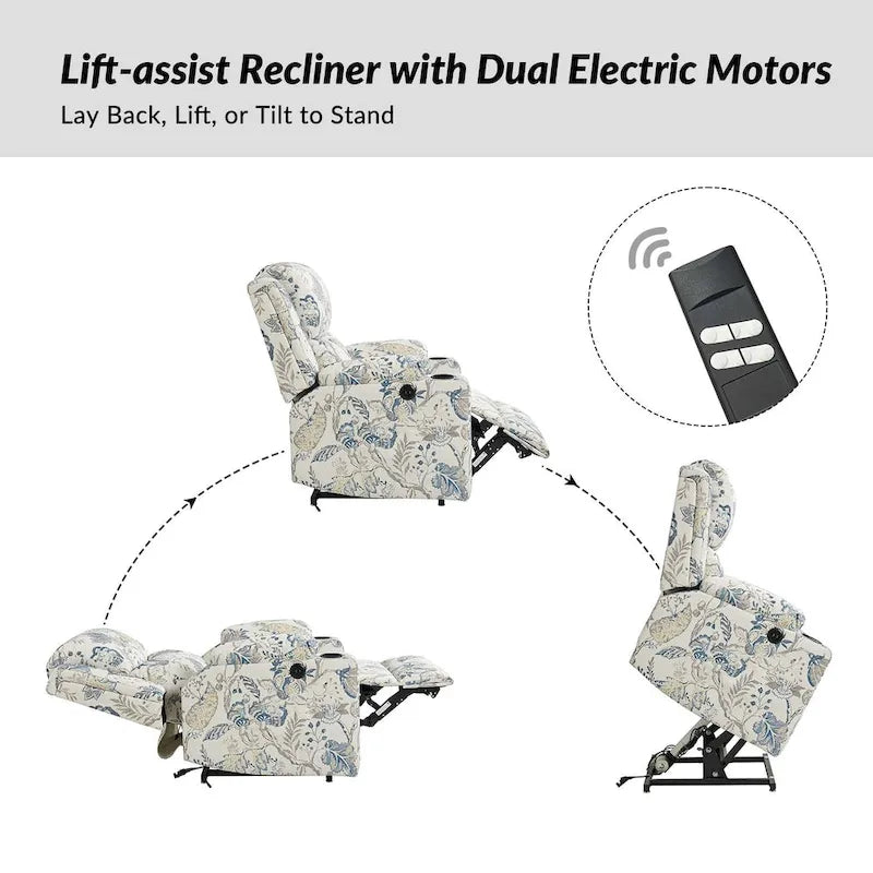 Fauteuil inclinable releveur chauffant traditionnel à motifs floraux avec double moteur et massage – Lot de 2