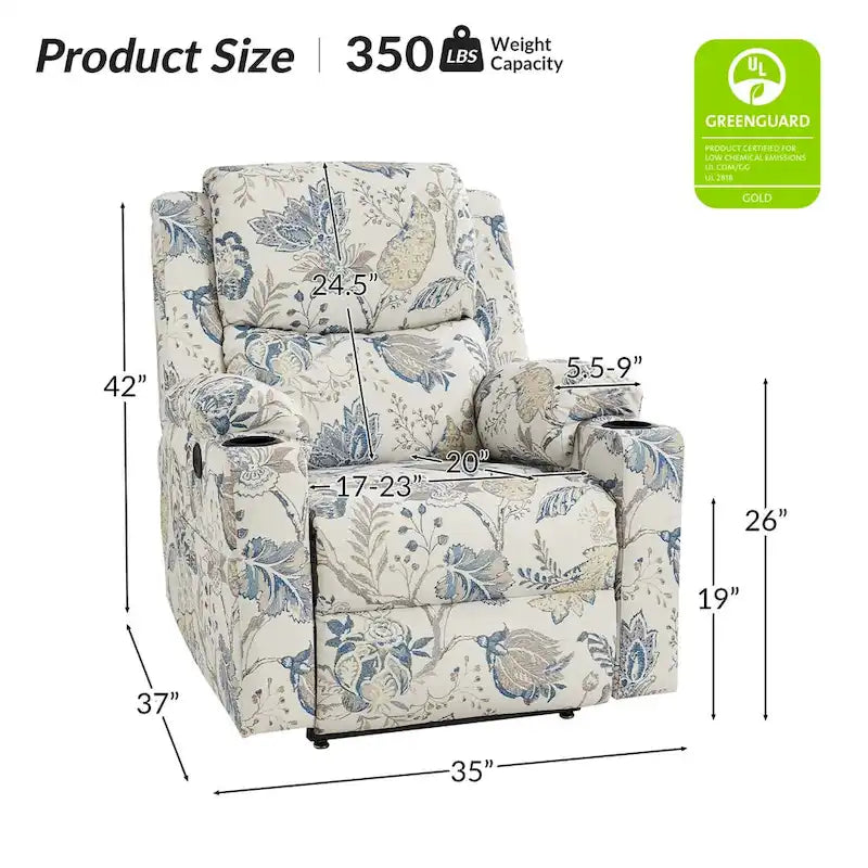 Fauteuil inclinable releveur chauffant traditionnel à motifs floraux avec double moteur et massage – Lot de 2