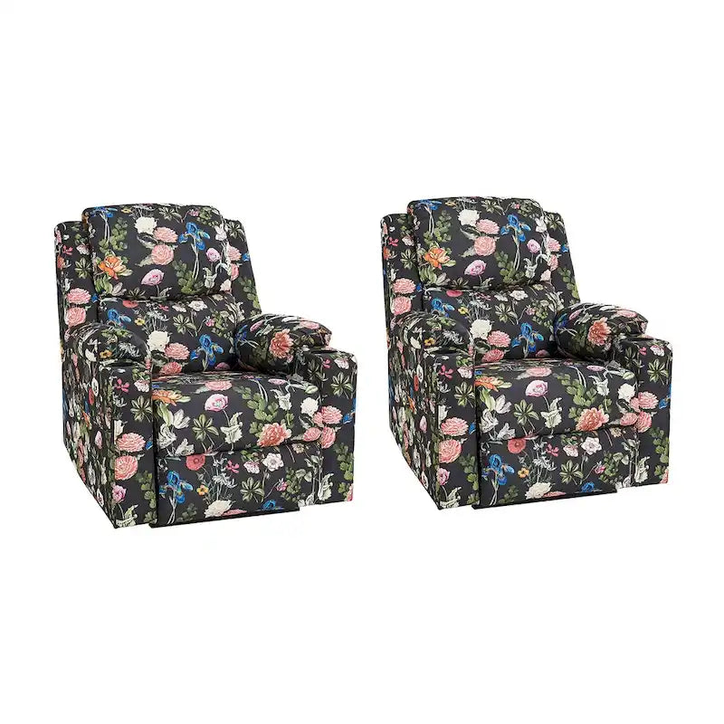 Fauteuil inclinable releveur chauffant traditionnel à motifs floraux avec double moteur et massage – Lot de 2