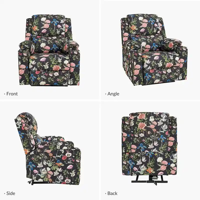 Fauteuil inclinable releveur chauffant traditionnel à motifs floraux avec double moteur et massage – Lot de 2