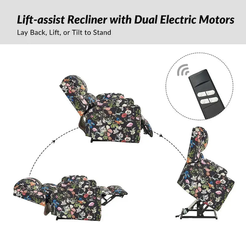Fauteuil inclinable releveur chauffant traditionnel à motifs floraux avec double moteur et massage – Lot de 2