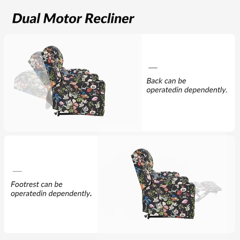 Fauteuil inclinable releveur chauffant traditionnel à motifs floraux avec double moteur et massage – Lot de 2
