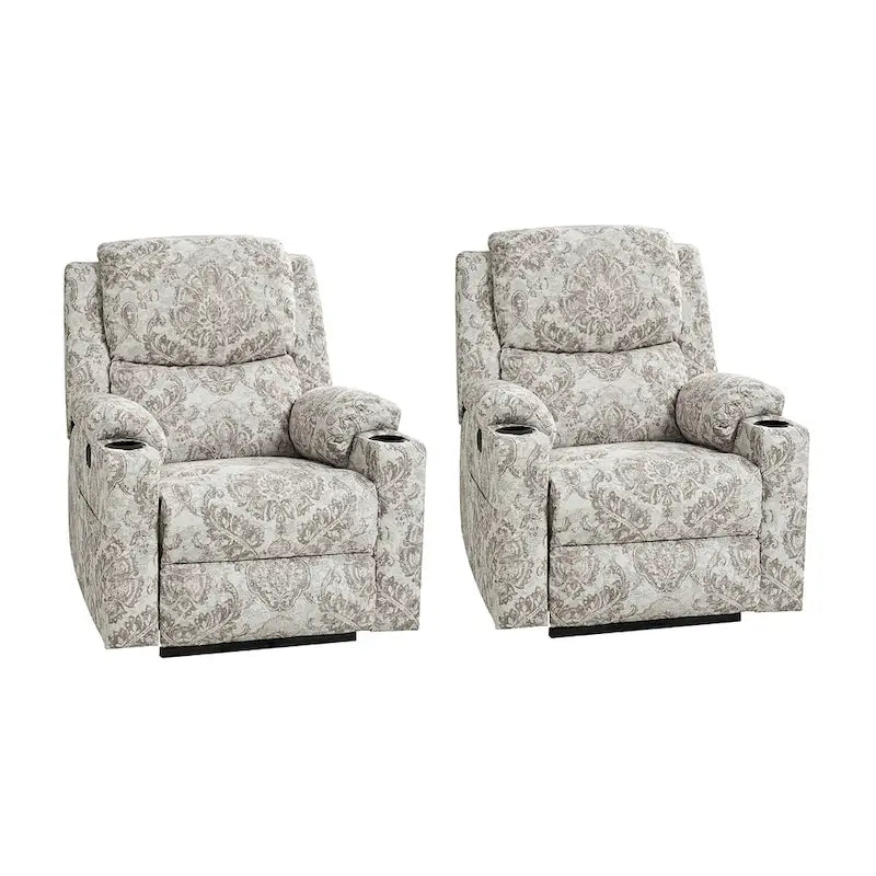 Fauteuil inclinable releveur chauffant traditionnel à motifs floraux avec double moteur et massage – Lot de 2