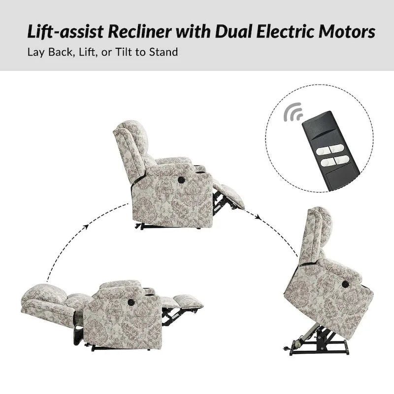 Fauteuil inclinable releveur chauffant traditionnel à motifs floraux avec double moteur et massage – Lot de 2
