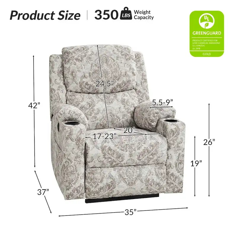Fauteuil inclinable releveur chauffant traditionnel à motifs floraux avec double moteur et massage – Lot de 2
