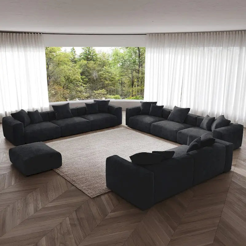Ensemble de canapé moderne 3 places avec méridienne, Canapé sectionnel modulable en velours côtelé pour salon