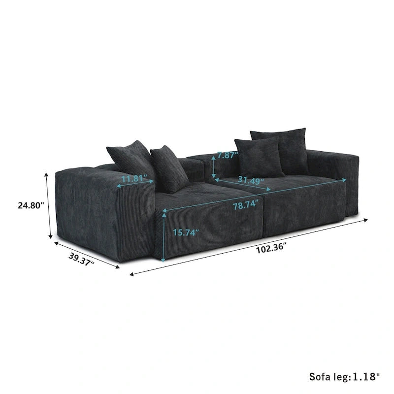 Ensemble de canapé moderne 3 places avec méridienne, Canapé sectionnel modulable en velours côtelé pour salon