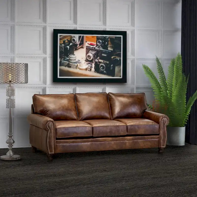 Canapé Cabot en cuir pleine fleur et ensemble de 2 fauteuils