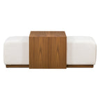 Pouf en cuir avec table ajustable en noyer
