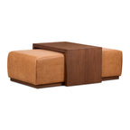 Pouf en cuir avec table ajustable en noyer