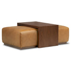 Pouf en cuir avec table ajustable en noyer