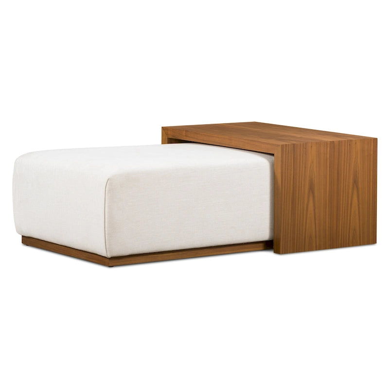 Pouf en cuir avec table ajustable en noyer