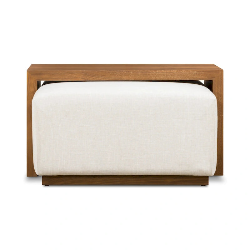 Pouf en cuir avec table ajustable en noyer