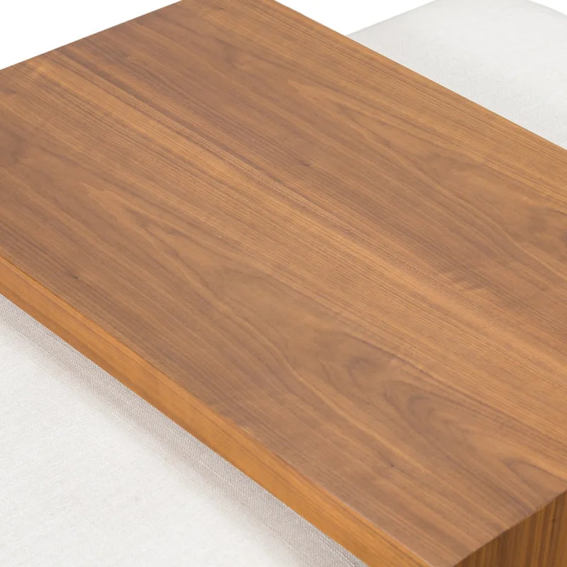Pouf en cuir avec table ajustable en noyer