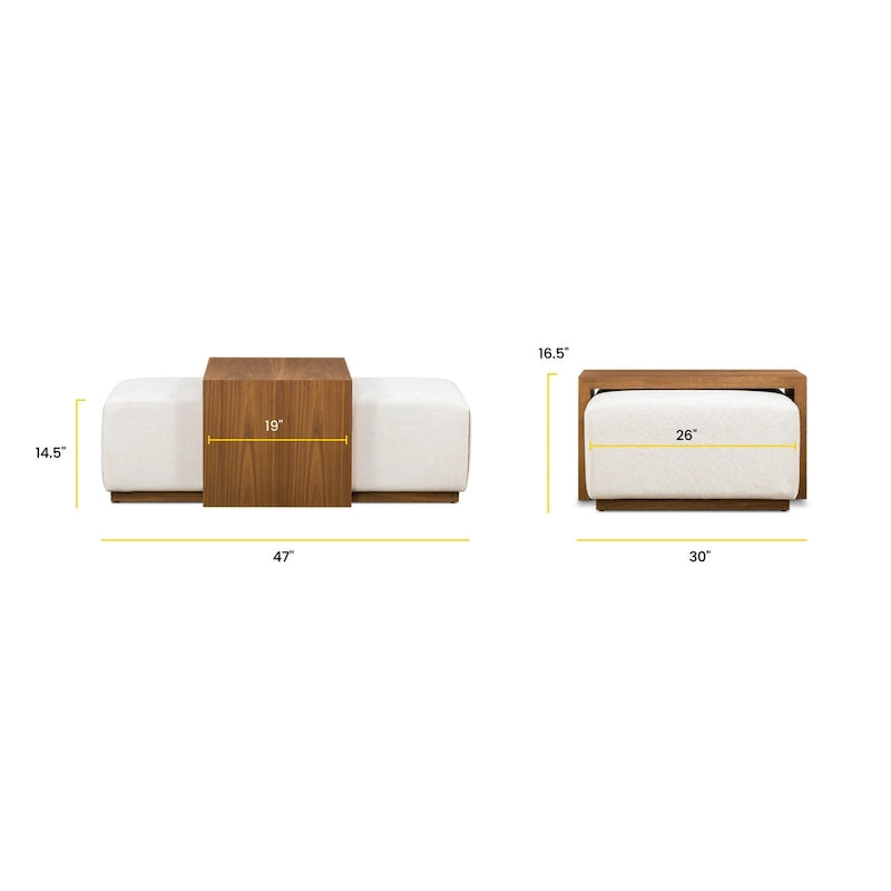 Pouf en cuir avec table ajustable en noyer