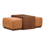 Pouf en cuir avec table ajustable en noyer