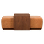 Pouf en cuir avec table ajustable en noyer