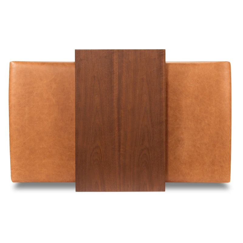 Pouf en cuir avec table ajustable en noyer