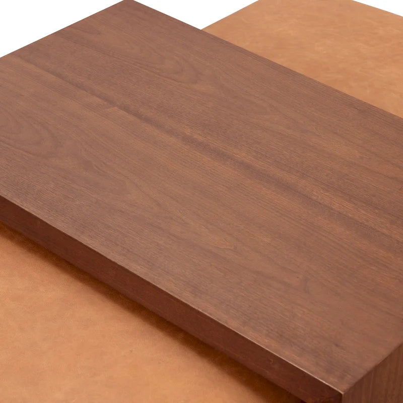 Pouf en cuir avec table ajustable en noyer