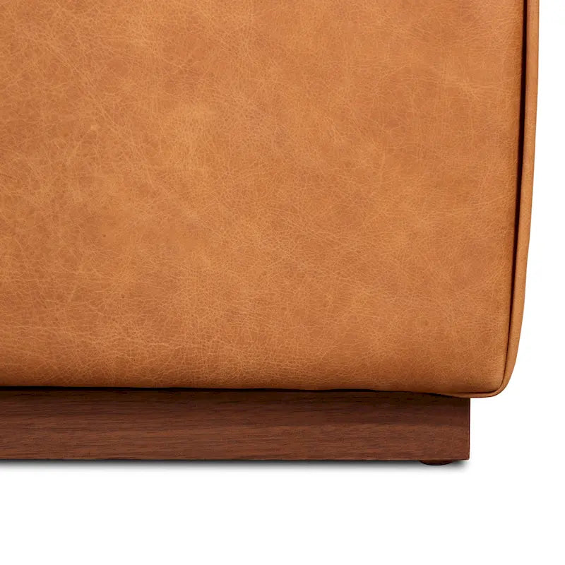 Pouf en cuir avec table ajustable en noyer