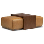 Pouf en cuir avec table ajustable en noyer