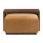 Pouf en cuir avec table ajustable en noyer