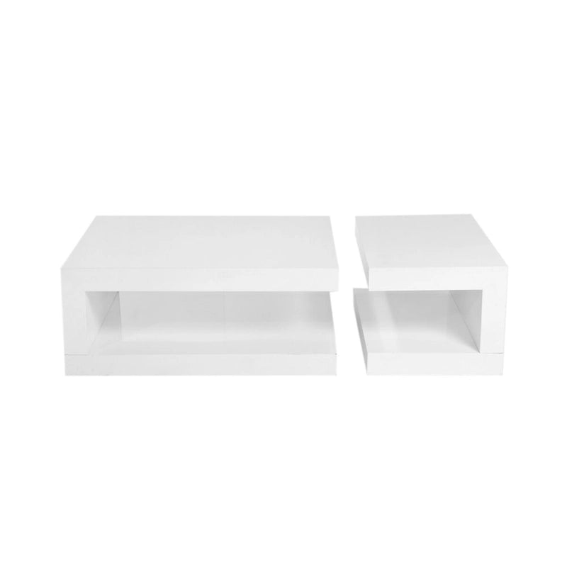 Lot de 2 tables basses Jack, 2 niveaux, verre trempé, laque blanche