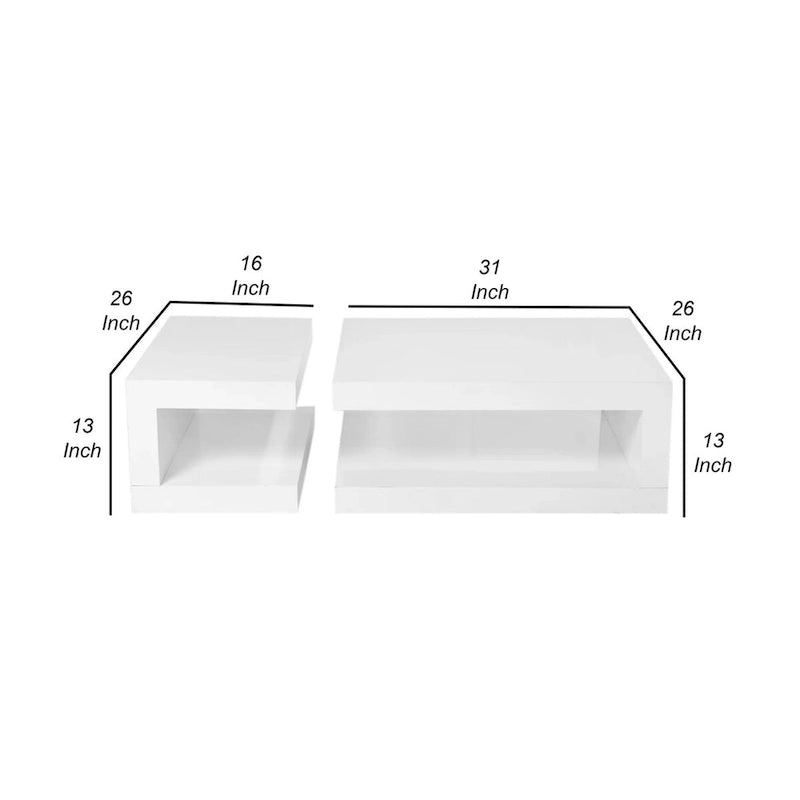 Lot de 2 tables basses Jack, 2 niveaux, verre trempé, laque blanche