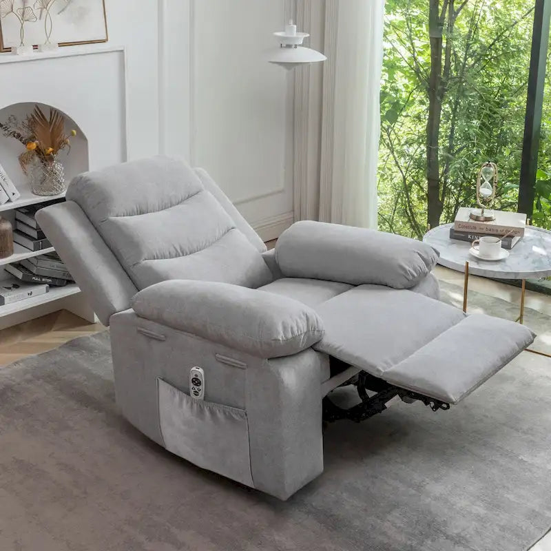 Fauteuil inclinable électrique gris clair avec massage et chaleur