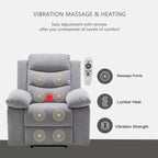 Fauteuil inclinable électrique gris clair avec massage et chaleur