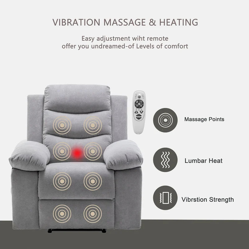 Fauteuil inclinable électrique gris clair avec massage et chaleur