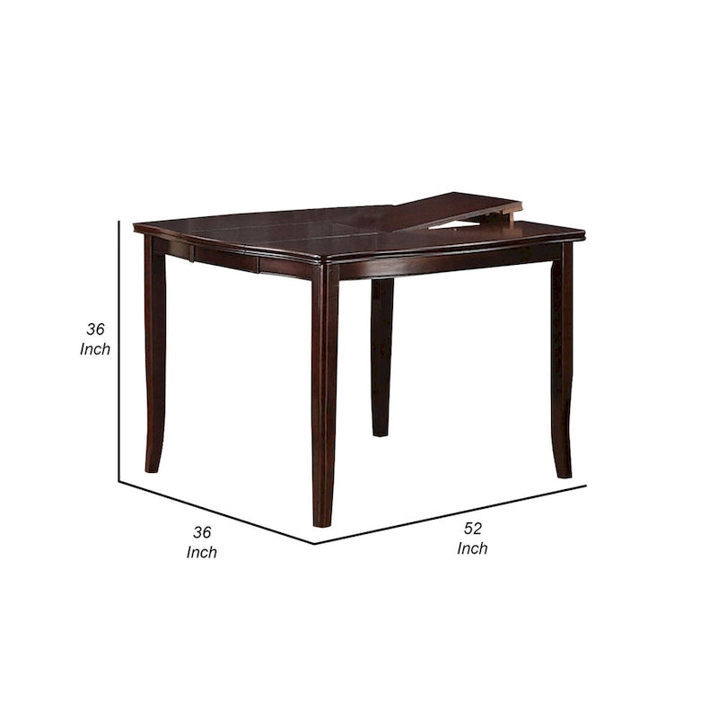 Table haute de salle à manger rouge de 52 pouces avec 2 rallonges papillon, bois marron