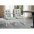 HomeRoots Lot de deux chaises de salle à manger avec accoudoirs, en similicuir touffeté gris clair et argent métallisé