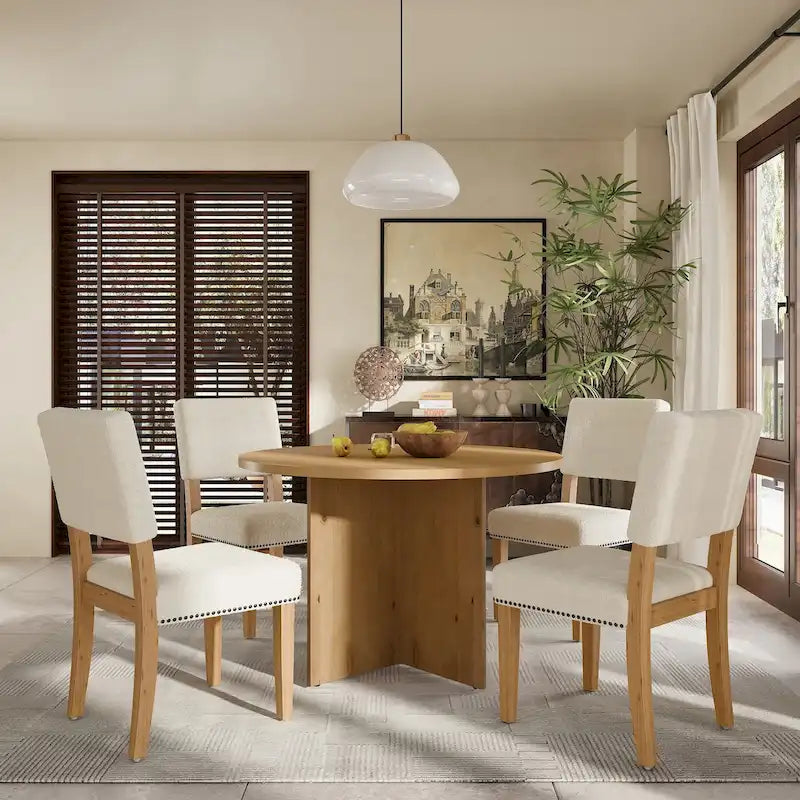 Ensemble de salle à manger rond 5 pièces moderne avec table de cuisine sur pied et 4 chaises de salle à manger rembourrées