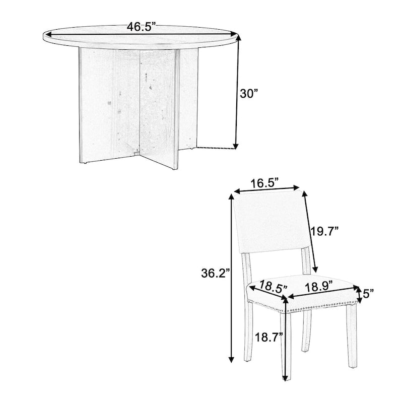 Ensemble de salle à manger rond 5 pièces moderne avec table de cuisine sur pied et 4 chaises de salle à manger rembourrées