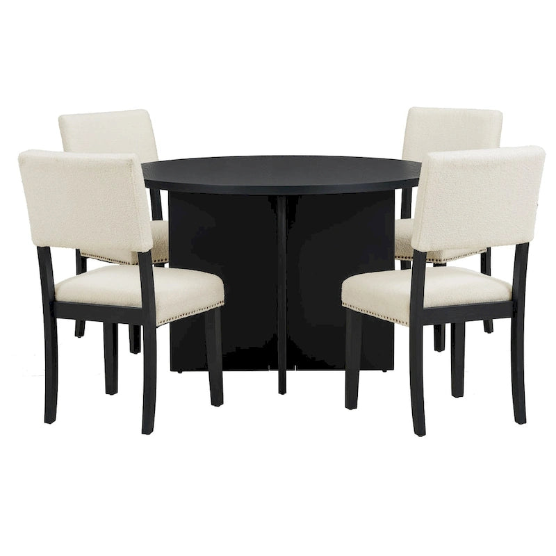 Ensemble de salle à manger rond 5 pièces moderne avec table de cuisine sur pied et 4 chaises de salle à manger rembourrées