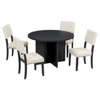 Ensemble de salle à manger rond 5 pièces moderne avec table de cuisine sur pied et 4 chaises de salle à manger rembourrées